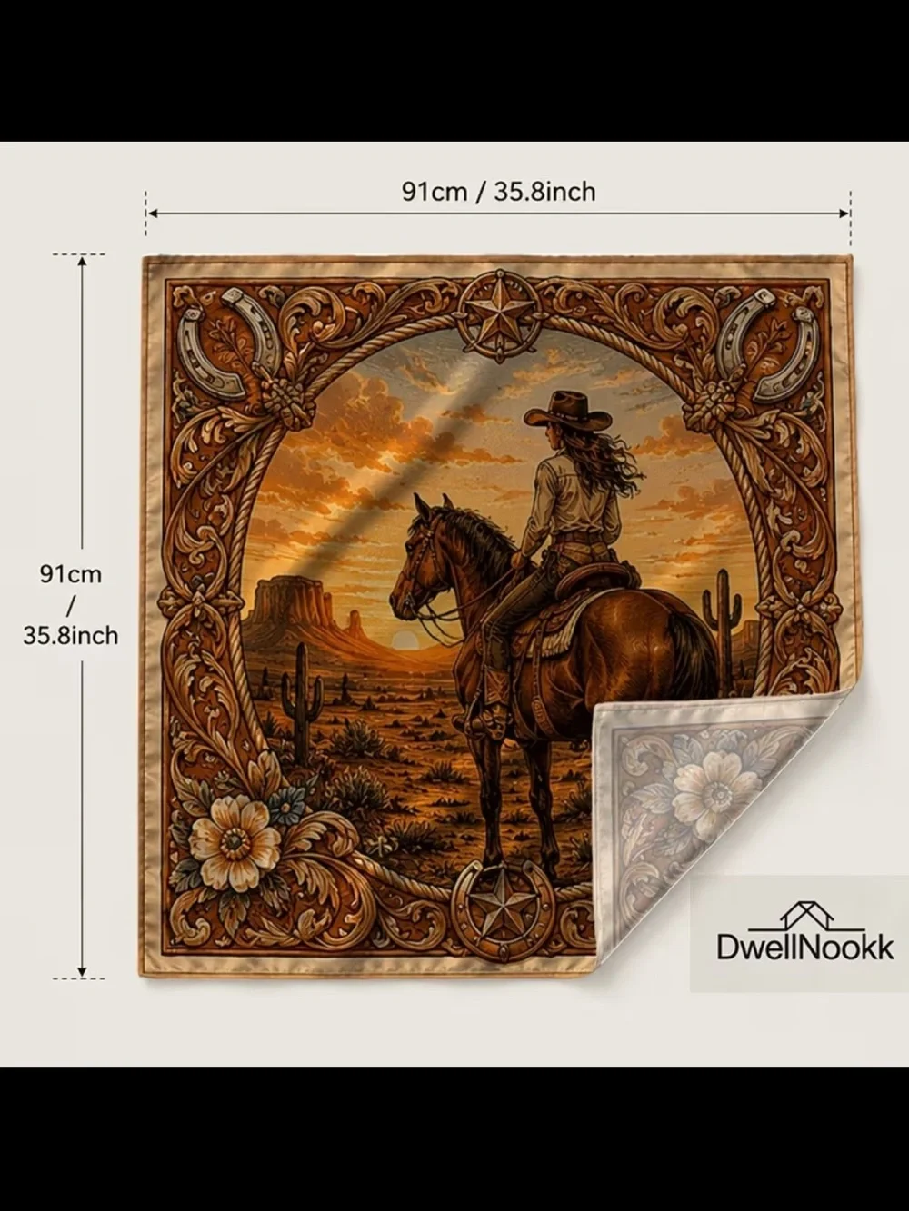 Western Sunset Cowgirl Print Scarf - Golden/Brown 35.83”
